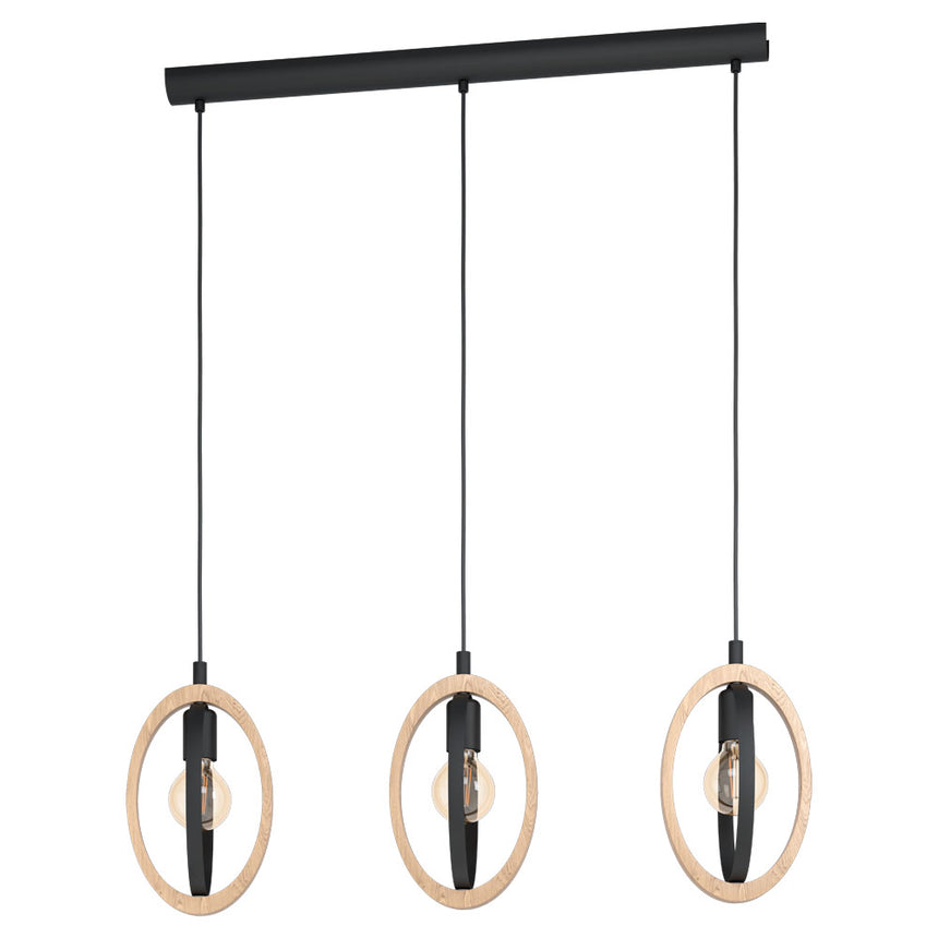Lustra vintage EGLO BASILDON 43462, E27 3X40W IP20, Otel Negru, Lemn Maro