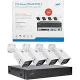 Kit supraveghere video PNI House IPMAX POE 3, NVR cu 4 porturi POE, ONVIF si 4 camere cu IP 3MP, de exterior, Power over Ethernet, detectie chip, detectie miscare, 4 cabluri, alimentator, mouse