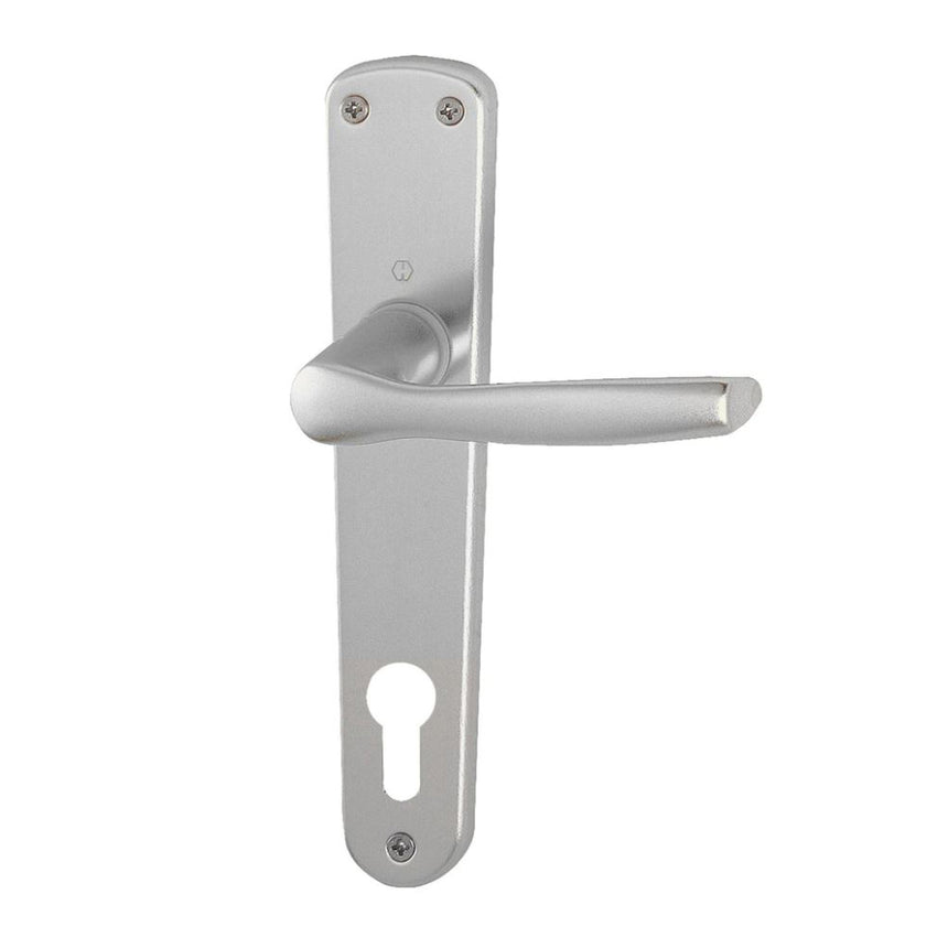 Maner usa interior, Hoppe Milano, cu sild pentru broasca yala, material aluminiu, culoare argintiu - F1 , 90 x 32 mm