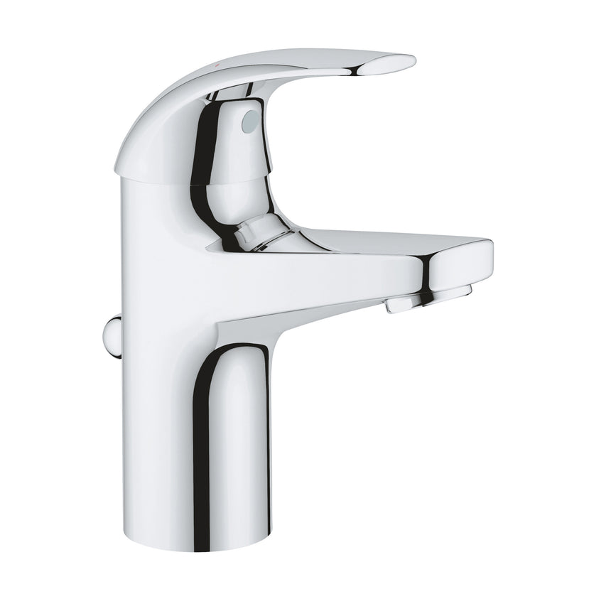 Baterie lavoar Grohe Start Curve, monocomanda, racorduri 3/8", cartus ceramic, limitator debit, set evacuare cu tija, marimea S, Crom