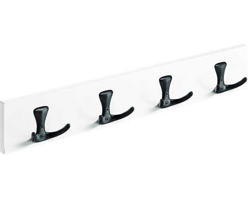 Cuier De Perete Cu 4x2 Carlige Hettich Country 500x80x46 Mm, Lemn Vopsit Alb/zamac Negru