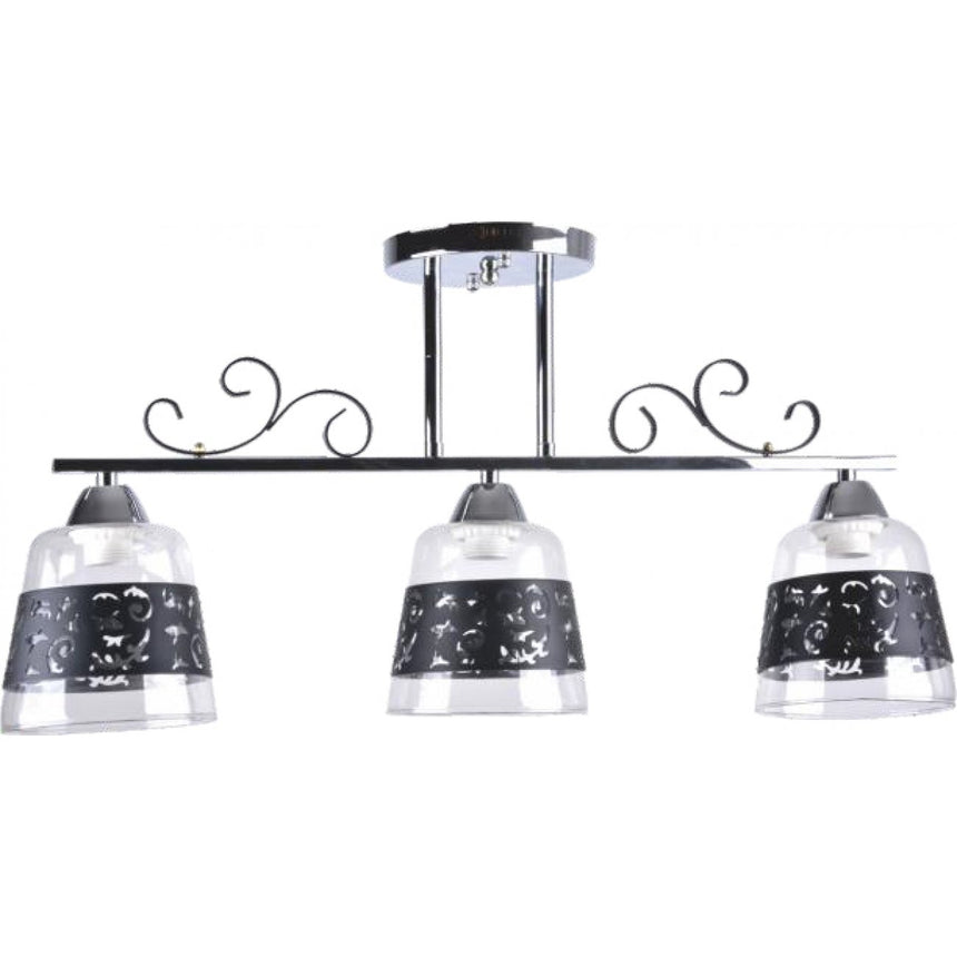 Lustra Velvet cu 3 abajururi, 3xE27, Negru/Alb transparent