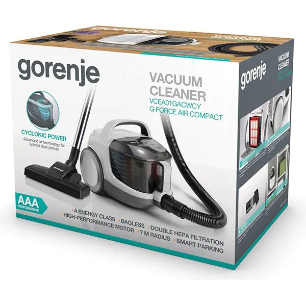 Aspirator Gorenje VCEA01GACWCY, 800W, recipient praf 2.2L, filtru HEPA, alb/negru