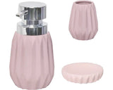 Set Dozator Sapun Lichid, Sapuniera Si Pahar Relief Ceramica Roz