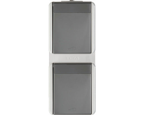 Priza Dubla Cu Impamantare Tem Fontana Ip44 Gri, Montaj Aplicat Vertical