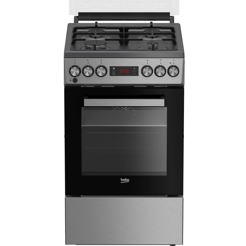 Aragaz Beko FSM52331TXDS, Mixt, 4 arzatoare, 3D cooking, Cuptor electric, High-Efficiency Gas Burner. Gatire asistata de abur, SteamShine Cleaning, 8 functii, 60 cm, Clasa A, Inox