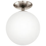 Plafoniera Rondo, EGLO, E27, 1x60W, otel, nichel satinat, sticla opal mat, alba, 31.5 x 25 cm, IP20
