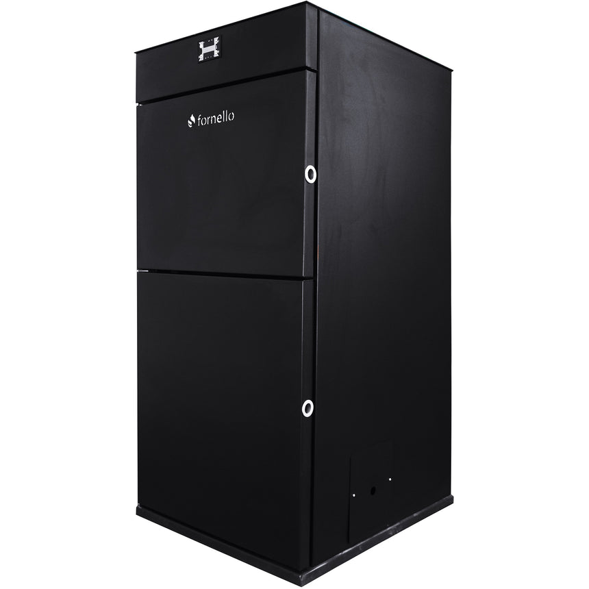 Centrala peleti Fornello Pellet King 30 kw, complet echipata pentru incalzire, pompa circulatie, vas expansiune, automatizare , telecomanda, buncar peleti 70 kg, tiraj fortat, culoare neagra , aprindere automata, curatare facila, pana la 200 mp