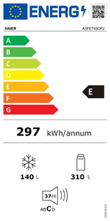 Combina frigorifica Haier A3FE743CPJ, 450 l, Clasa E, Total No Frost, Compresor Inverter, MyZone, SuperFreezing, Daylight, H 190 cm, Inox
