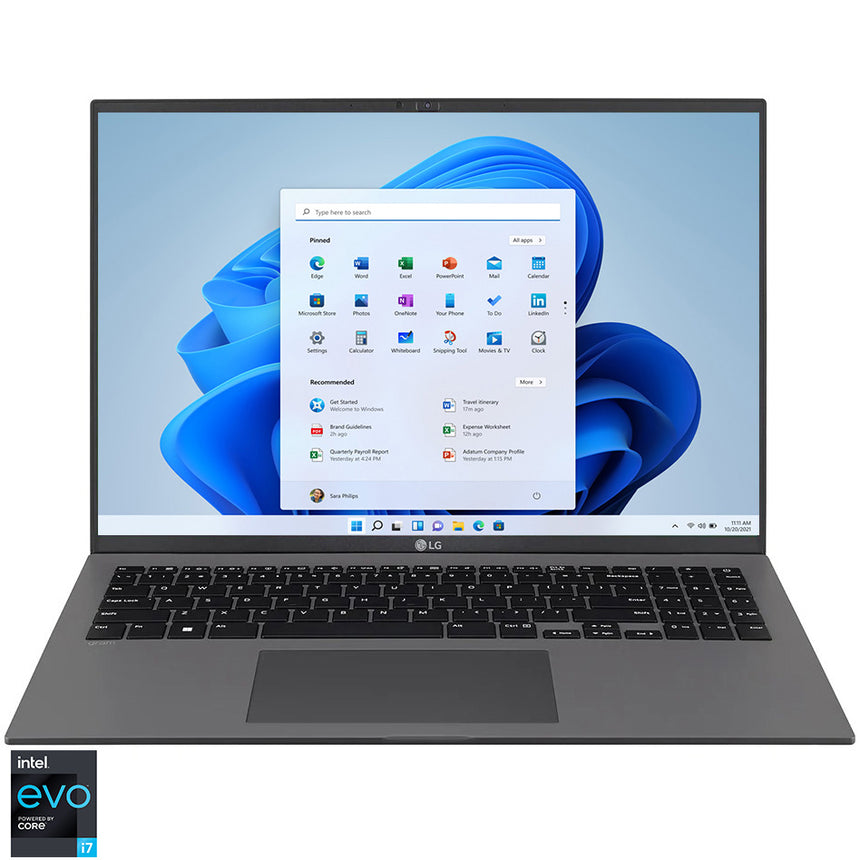 Laptop LG Gram 16Z90Q cu procesor Intel Core i7-1260P, 16" WQXGA (2560*1600), 16GB DDR5, 512GB SSD, Intel Iris Xe Graphics, Windows 11 Home Plus, Obsidian Black