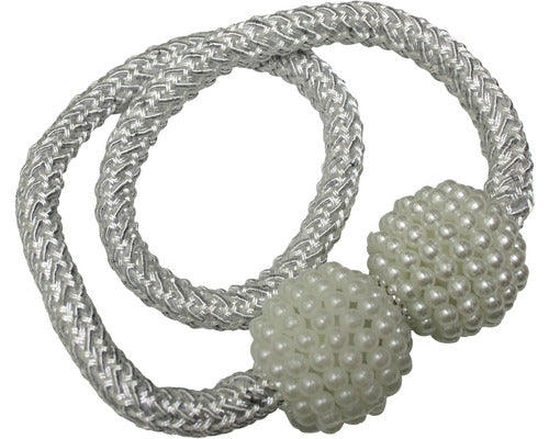 Clema Magnetica Flex-v Cu Perle Si Snur Pentru Draperie, Alb, 48 Cm, Set 2 Buc