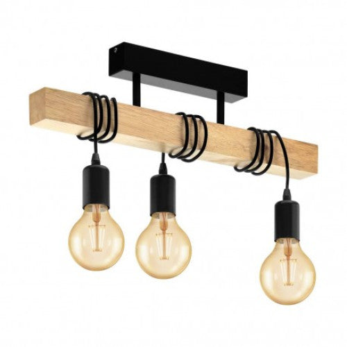 Plafoniera vintage Townshend - 32915 EGLO, E27, 3x60W, otel/lemn, negru/maro