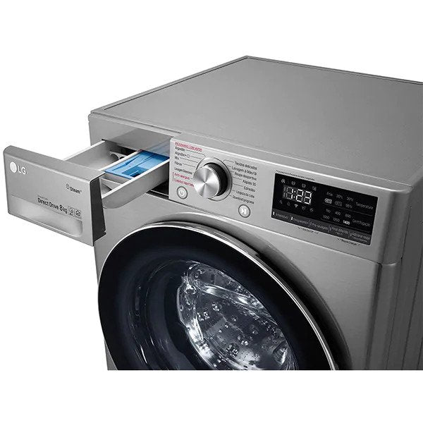 Masina de spalat rufe frontala LG F4WN408S2T, 6 Motion, Wi-Fi, 8kg, 1400rpm, Clasa A+++, argintiu