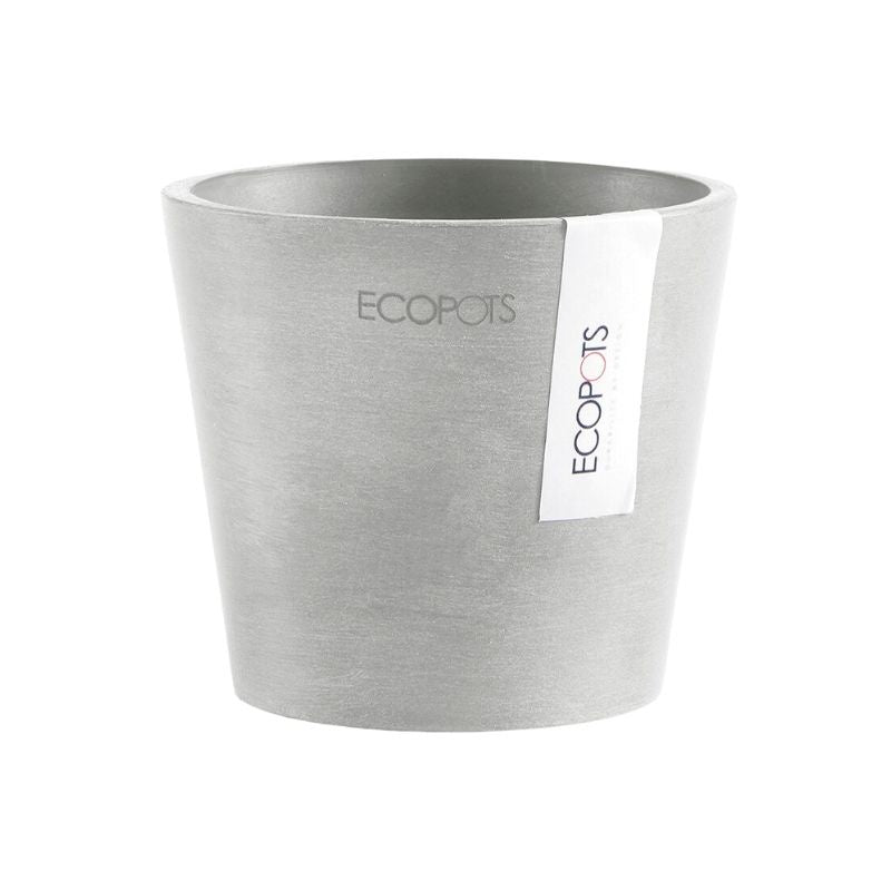 Ghiveci din plastic reciclat Ecopots Amsterdam Mini, 10,5 cm, Alb Gri