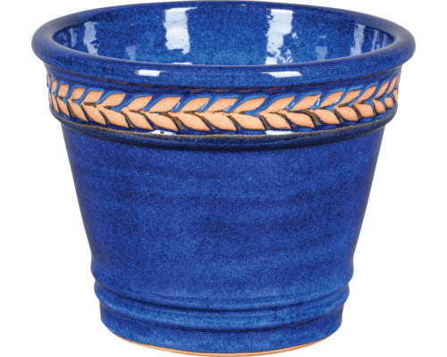 Ghiveci Cu Model Frunze Lafiora Ø 36 Cm H 29 Cm Ceramica Albastru