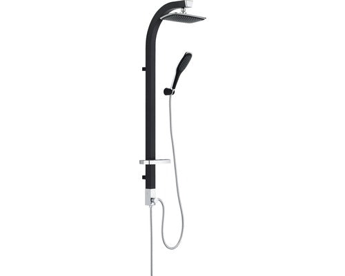 Sistem de dus cu comutator si sapuniera Schütte, para dus fixa 17,5x17,5 cm, para mobila 1 functie, furtun dus 1,5 m, negru