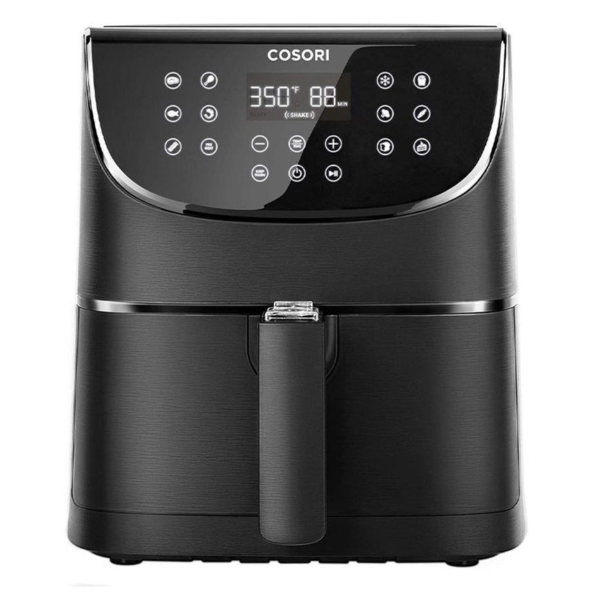 Friteuza cu aer cald, fara ulei, Cosori Air Fryer, Ecran digital, 11 functii de gatire presetate, 1 Grilaj pentru frigarui & 5 Frigarui, Capacitate 5.5 litri, 1700W, Negru
