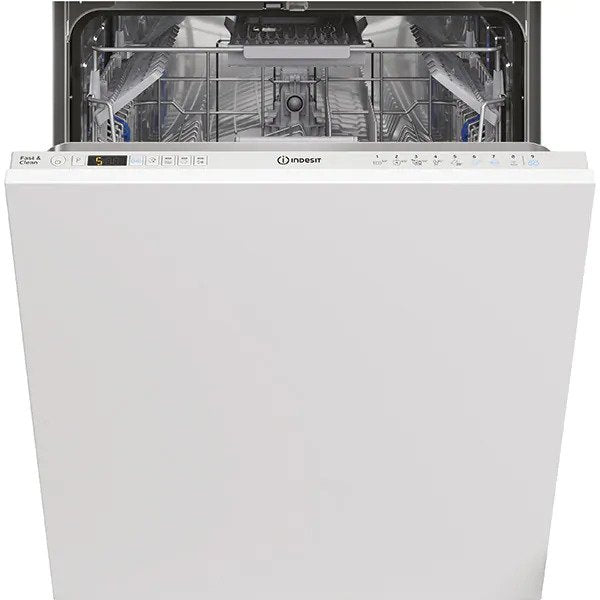 Masina de spalat vase incorporabila Indesit DIO3C24ACE, 14 seturi, 9 programe, Clasa E, Fast&Clean, Push&Go, Tava tacamuri, Semnal luminos, 60 cm