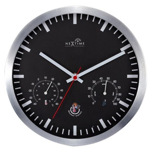 Ceas de perete NeXtime Weatherstation, 25cm, statie meteo, negru