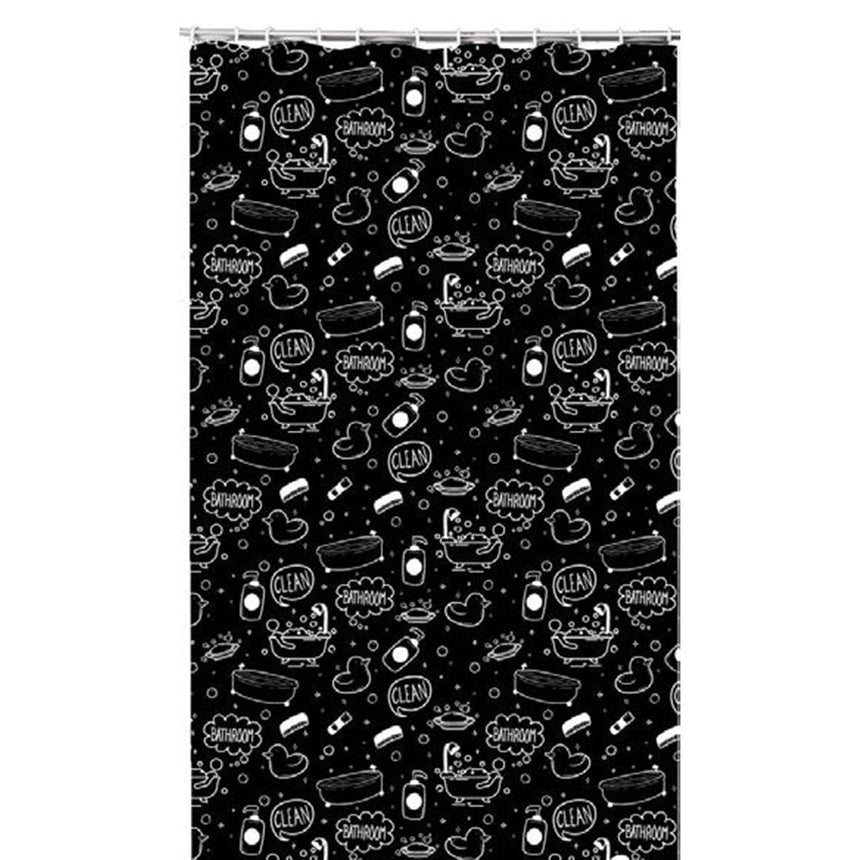 Perdea dus PVC cu 12 inele plastic, Frandis, 180x180 cm, PVC, alb/negru