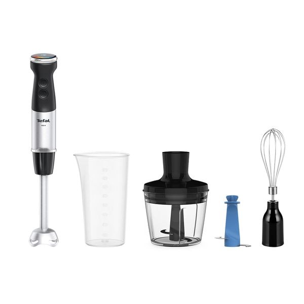 Mixer vertical Tefal Quickchef+ HB67E830, 1000 W, 20 viteze, Turbo, Tocator 500 ml, Pahar gradat 800 ml, Tel, Lame zdrobit gheata, Negru/Argintiu
