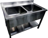 Spalator cu Polita si Doua Cuve, fara Picurator, 120x60x85 cm, Cuva 40x40x25 cm, Inox
