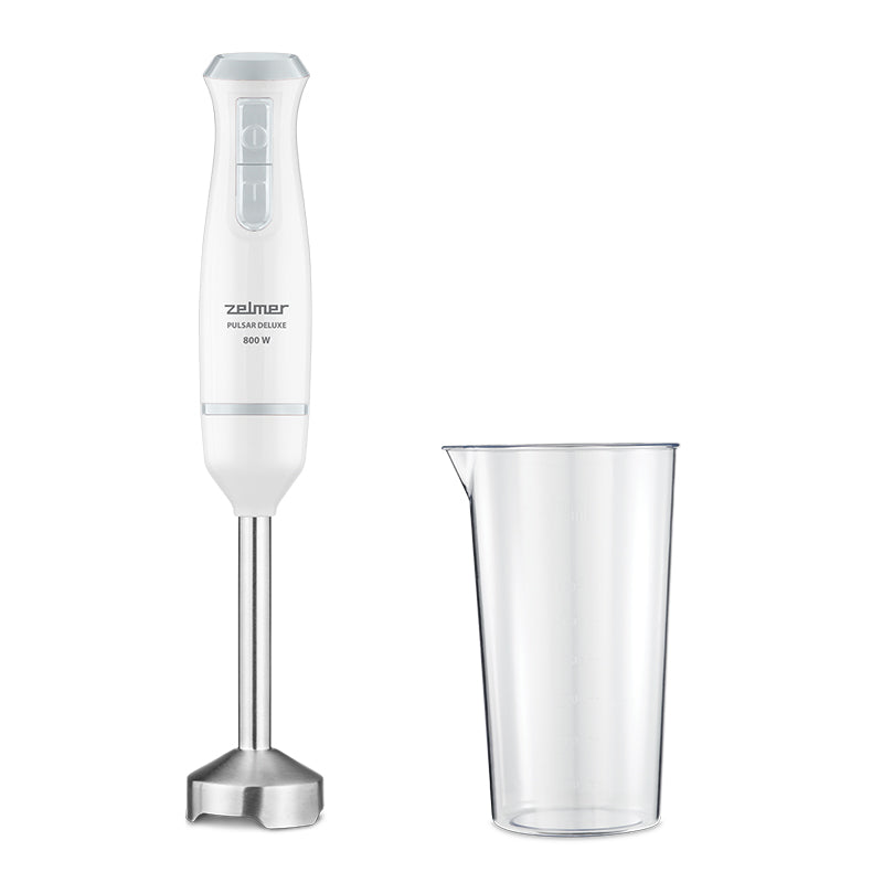 Blender vertical Zelmer ZHB4561S, 800 W, functie Turbo, cutit cu 2 lame, picior inox, bol 800 ml, Alb/Argintiu