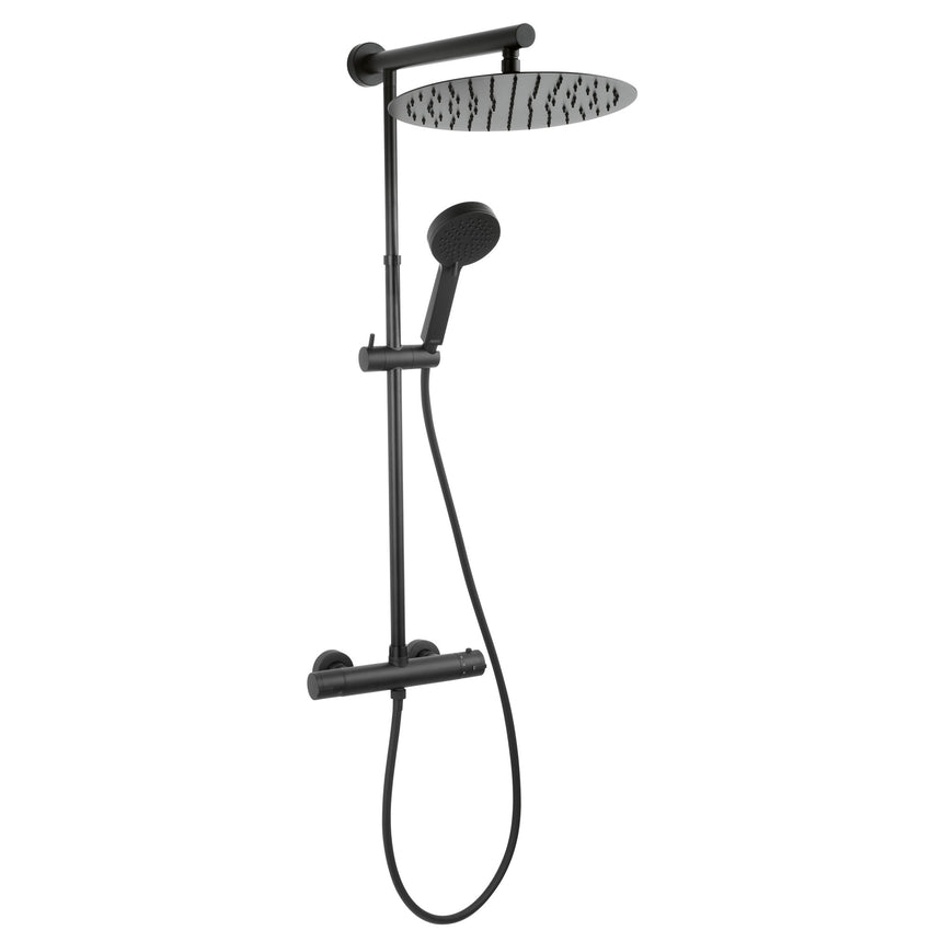 Sistem de dus Ferro Trevi, Termostatic, Lungime de instalare reglabila, Protectie impotriva arsurilor, Cu accesorii, Negru