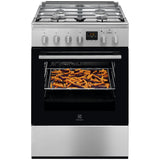 Aragaz Electrolux LKK660200X, Mixt, 4 arzatoare gaz, Cuptor electric multifunctional, Gratare fonta, Plus Steam, AirFry, Aprindere integrata, Grill electric, Clasa A, 60 cm, Inox antiamprenta