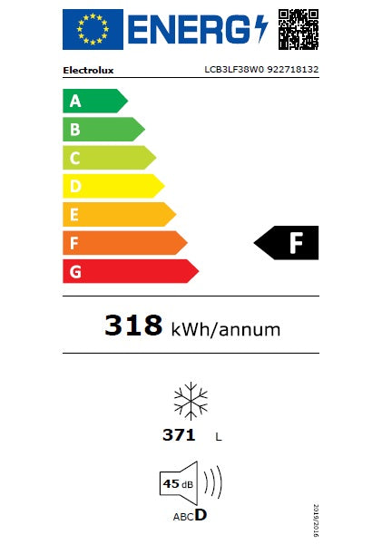 Lada frigorifica ELECTROLUX LCB3LF38W0, 371 l, H 84.5 cm, Clasa F, Alb