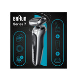 Aparat de ras Braun Series 7 71-S7200cc, Wet&Dry, AutoSense, SensoFlex, autonomie 50 min, 3 elemente de taiere, trusa voiaj, Negru/Argintiu