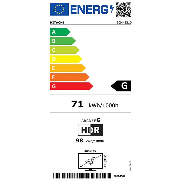 Televizor LED Smart HITACHI 50HK5310, Ultra HD 4K, 126 cm, Clasa G, Negru