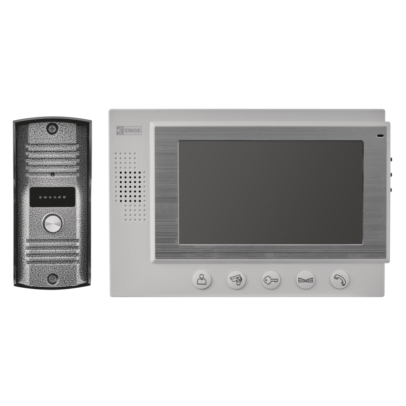 Set videointerfon, Emos, 12 V, LCD 7 inch, 80°, Gri/Negru