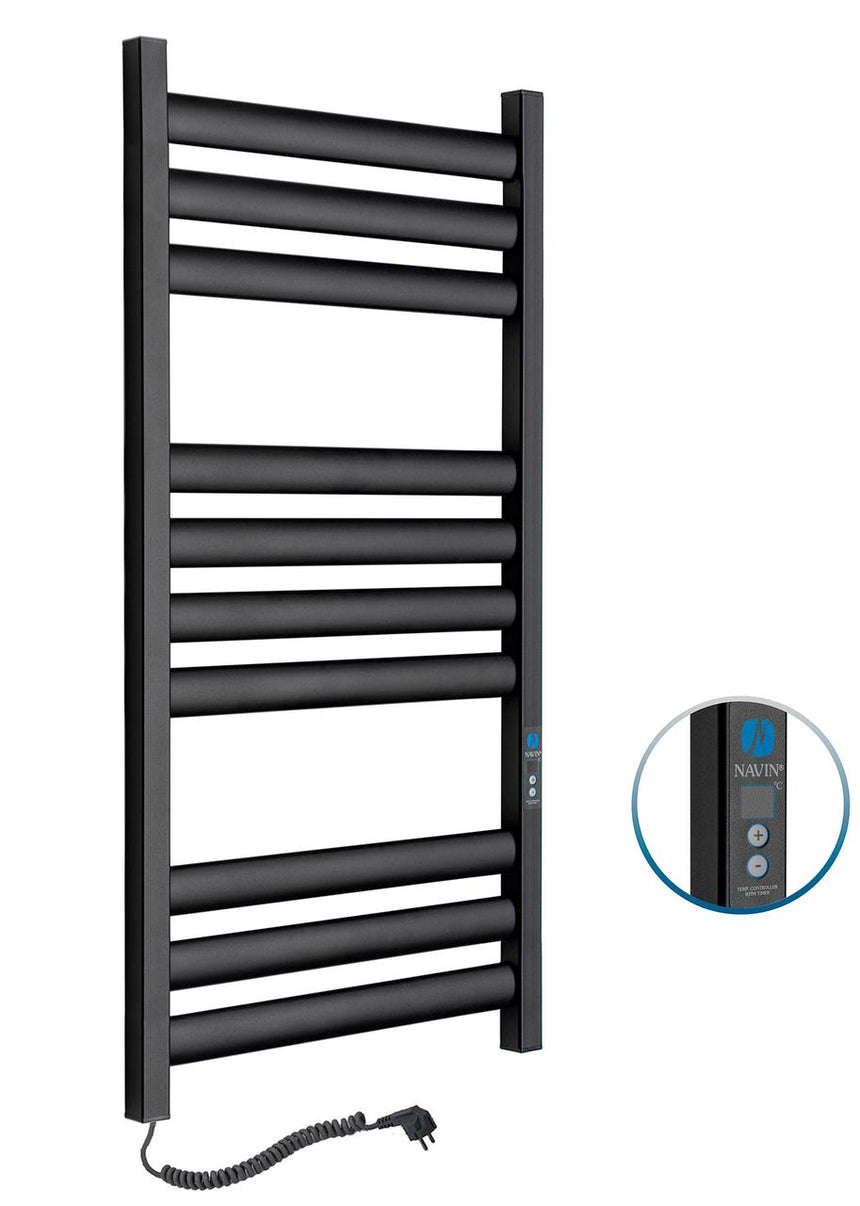 Radiator Baie Electric, Navin Avangard Black Moire 480x800 Mm 102w Digital, Conexiune Stanga, Negru