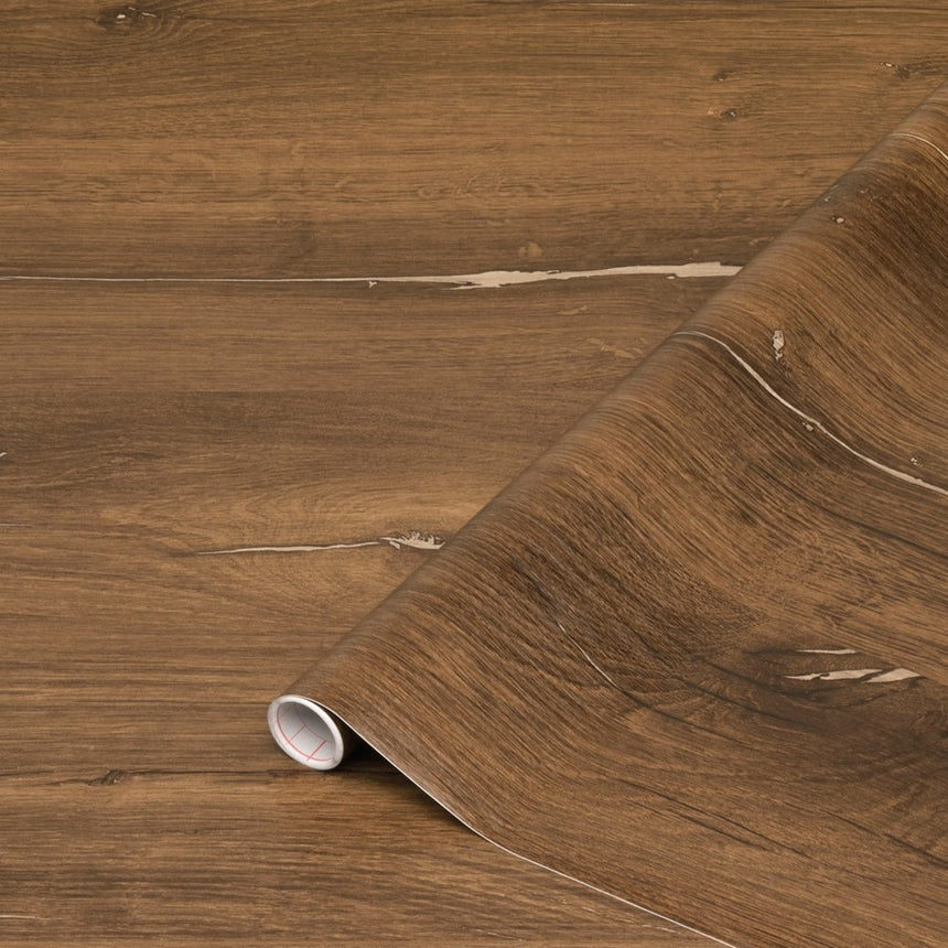Autocolant mobila d-c-fix Flagstaff Oak, Imitatie lemn stejar vintage, Maro, 90cmx2.1m