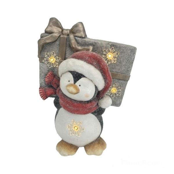 Figurina Pinguin Lafiora, 4 LED-uri, Alb Cald