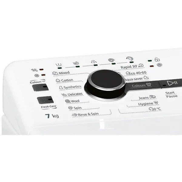 Masina de spalat rufe cu incarcare verticala Whirlpool TDLRB7222BSEUN, 7 kg, 1200 RPM, Clasa E, Motor Inverter Zen, 6th Sense, Alb