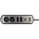 Prelungitor pentru perete/colt Brennenstuhl Estilo, 4 prize, 2xUSB 3.1 A, H05VV-F 3G1.5, 2m, Argintiu/Negru