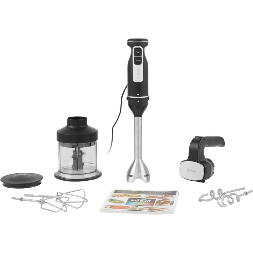 Mixer vertical Ninja Foodi 3in1 CI100, 850W, 0.7L, 2 programe, 2 viteze, mixer de mana cu spirale si teluri, tocator, blender de mana, motor Smart Torque, negru/inox