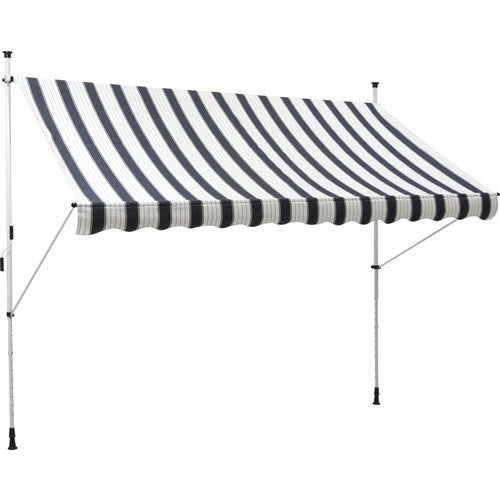 Copertina retractabila manuala pentru balcon 2x1,2 m dungi albastru alb
