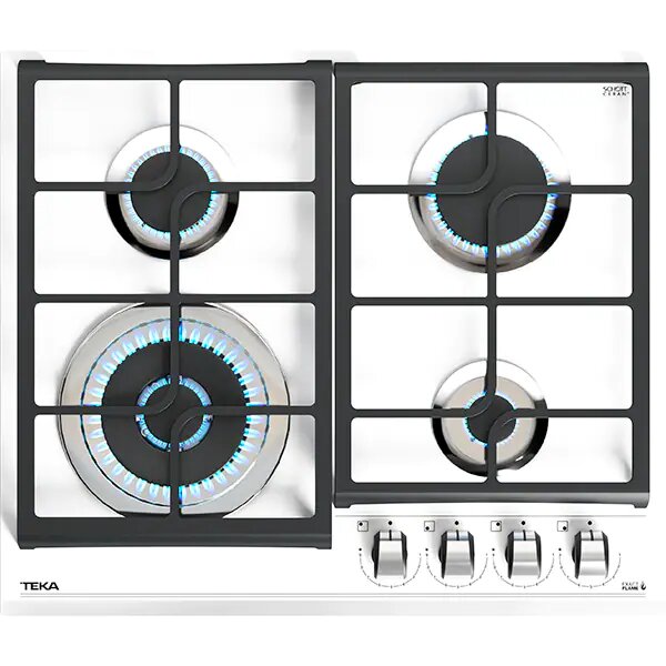 Plita pe gaz Teka GZC 64321 XBN W, 4 ochiuri, 60 cm, gratare fonta, cristal alb