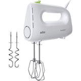 Mixer de mana Braun MultiMix HM1110WH 0X22211060, 450 W, 4 viteze + Turbo, Tehnologie FastMix, 2 teluri, 2 carlige pentru aluat, Alb