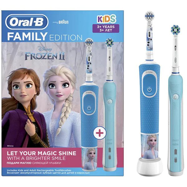 Set 2 Periute de dinti electrice ORAL-B Family Edition, 40.000 pulsatii/min, 1 program, 2 capete, albastru PLUS Periuta de dinti electrica pentru copii ORAL-B Frozen