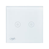 Intrerupator dublu cu touch si dimmer PNI SafeHome DIM202, 2X700W, Live Wire, fara nul, sticla, Alb
