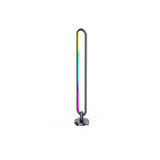 Lampadar LED de podea RGB dinamic, oval, lumina alba si colorata, variator, telecomanda, negru, 100cm