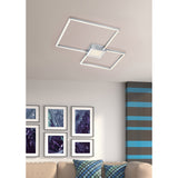 Lustra LED integrat Trio Hydra Square, tip plafoniera, cu intrerupator dimmer, 28W, 2600 lm, 3000K, IP20, metal, Nichel mat