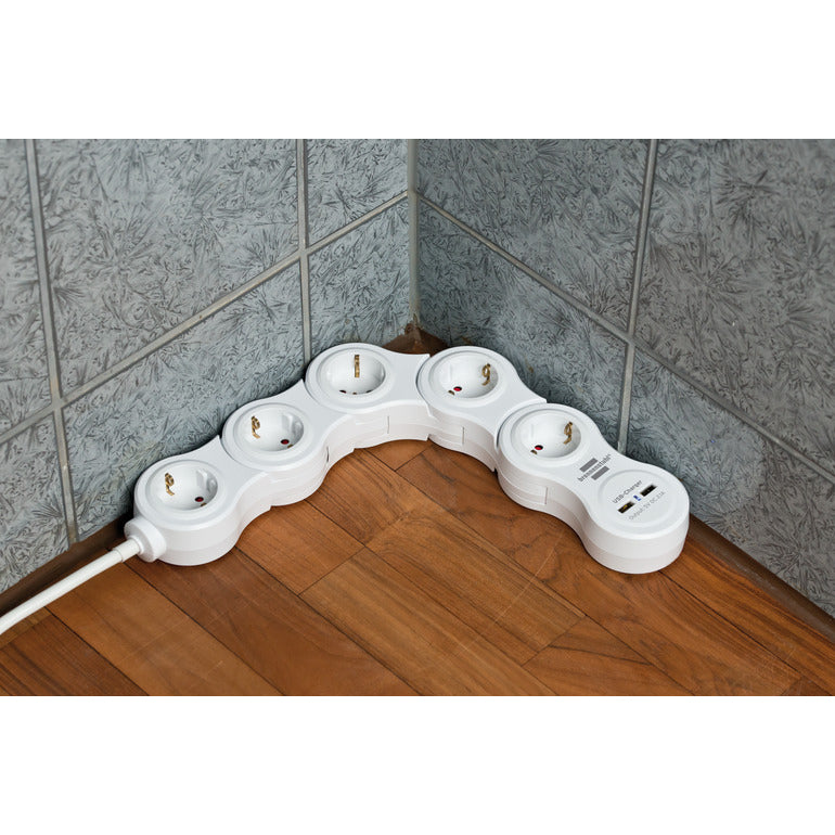 Prelungitor reglabil Brennenstuhl, 2xUSB 2100 mA, 5 prize, intrerupator, cablu H05VV-F 3G1.5, 1.4m