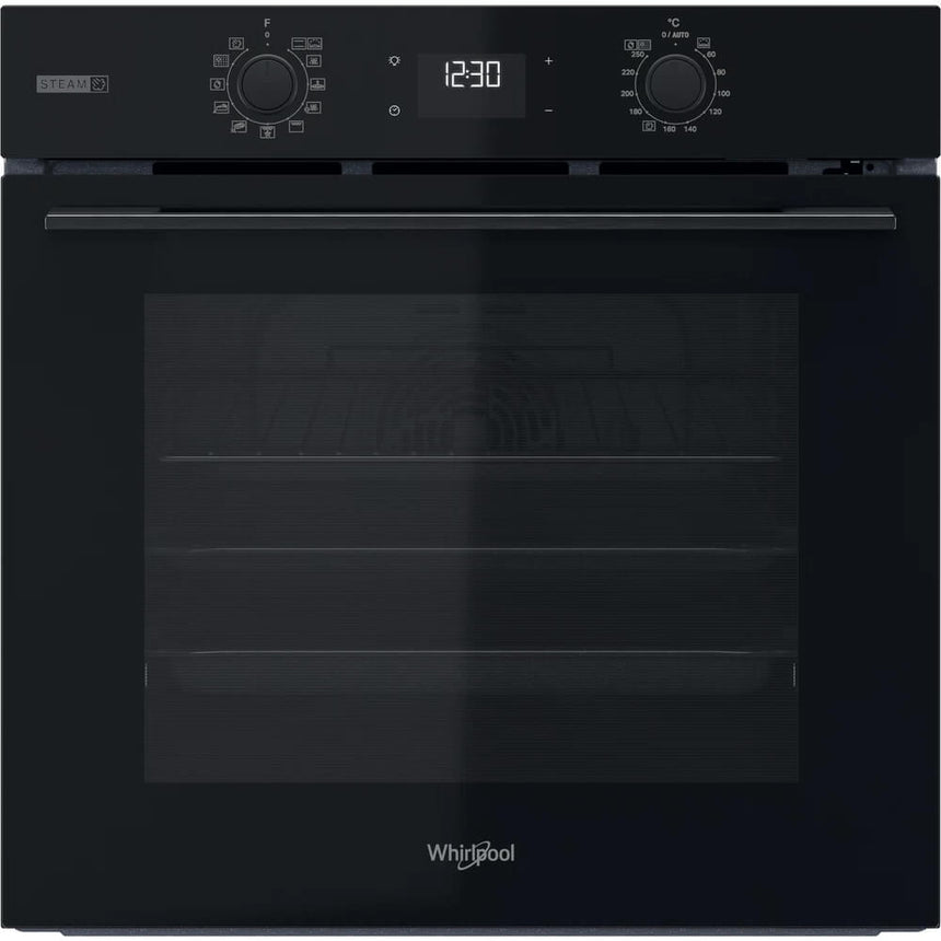 Cuptor incorporabil Whirlpool OMSK58RU1SB, clasa energetica A+, 71L, curatare pirolitica si hidrolitica, functie Cook3, negru