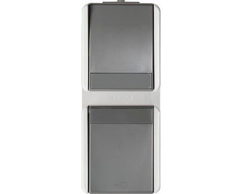Intrerupator Cap-scara & Priza Tem Fontana Ip44 Gri, Montaj Aplicat Vertical