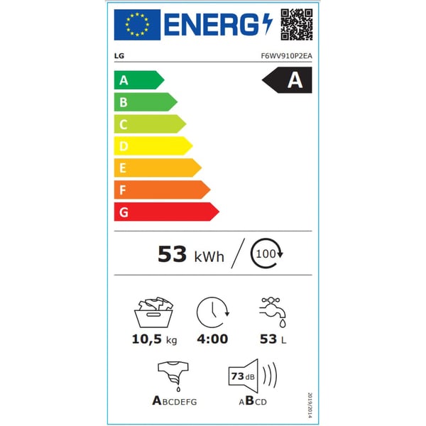 Masina de Spalat Rufe Frontala LG F6WV910P2EA, Wi-Fi, 10.5 kg, 1600rpm, Clasa A, Alb